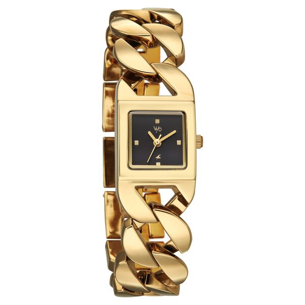 Vyb Runway By Fastrack Quartz Analog Black Dial Golden Metal Strap Watch For Girls - image number 1