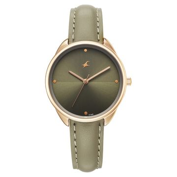 Fastrack Stunners Quartz Analog Green Dial Green Leather Strap Watch For Girls