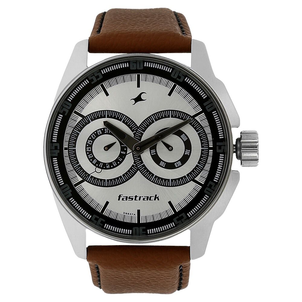Buy Online Fastrack Quartz Analog White Dial Leather Strap Watch for Guys nm3089sl07 Fastrack