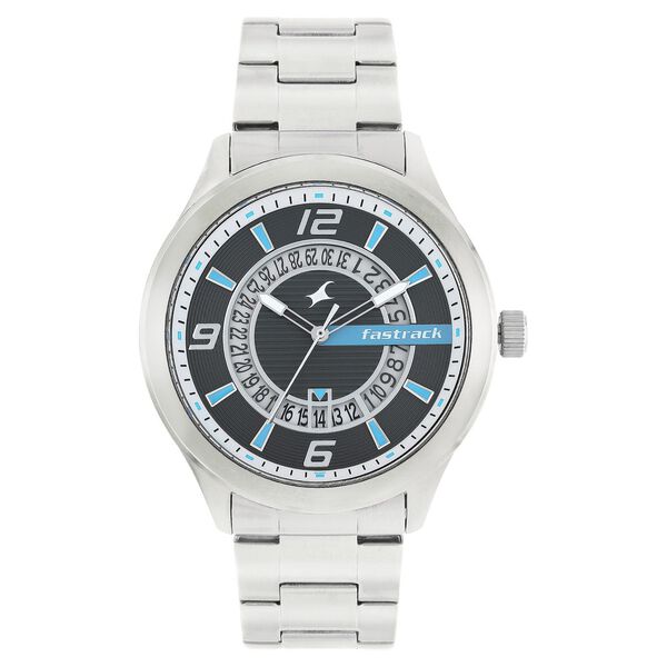 Fastrack Loopholes Quartz Analog with Date Black Dial Stainless Steel Strap Watch for Guys - image number 0
