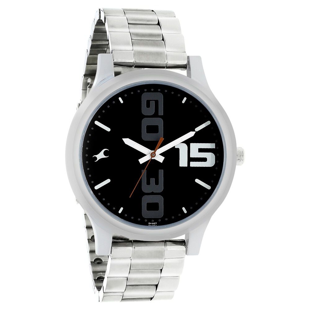 Buy Online Fastrack Bold Quartz Analog Black Dial Stainless Steel Strap Watch for Guys ns38051sm04 Fastrack