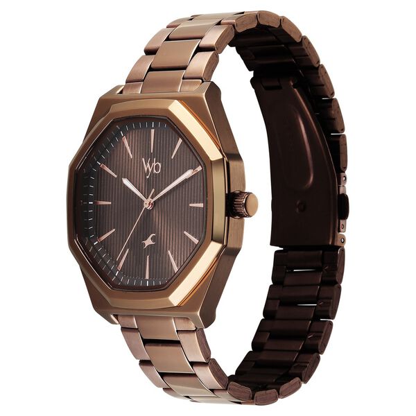 Vyb Maverick By Fastrack Quartz Analog Brown Dial Brown Stainless Steel Strap Watch For Guys - image number 4