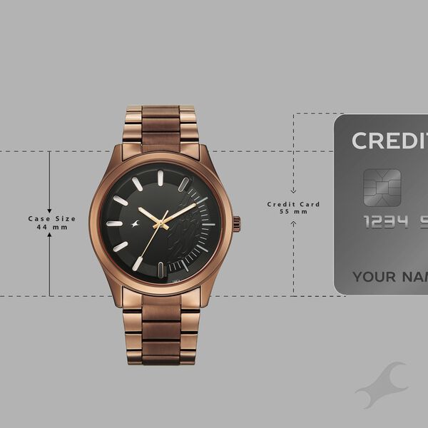 Fastrack Wild Quartz Analog Black Dial Brown Metal Strap Watch For Guys - image number 3