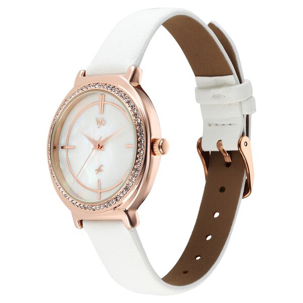 Fastrack Vyb Spotlight Quartz Analog Mother of Pearl Dial White Leather Strap Watch For Girls - image number 3