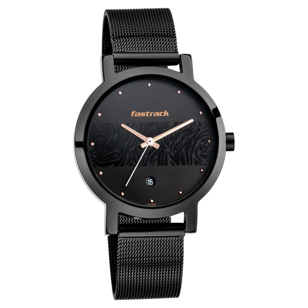 Fastrack Animal Print Quartz Analog with Date Black Dial Stainless