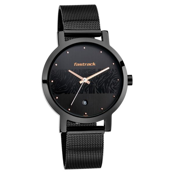 Fastrack Animal Print Quartz Analog with Date Black Dial Stainless Steel Strap Watch for Girls - image number 1