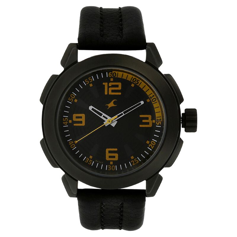 Buy Online Fastrack Quartz Analog Black Dial Leather Strap Watch