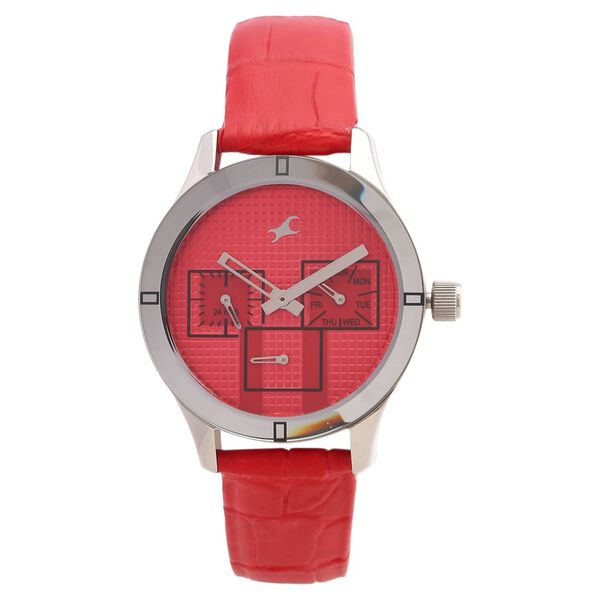 Fastrack Quartz Multifunction Red Dial Leather Strap Watch for Girls - image number 0
