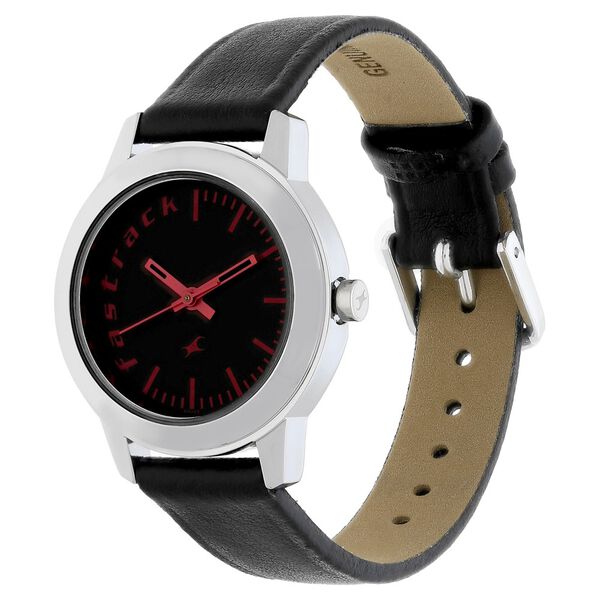 Fastrack Fundamentals Quartz Analog Black Dial Leather Strap Watch for Girls - image number 2