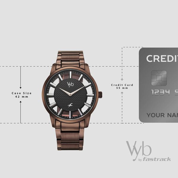 Vyb Horizon By Fastrack Quartz Analog Black Dial Brown Stainless Steel Strap Watch For Guys - image number 3