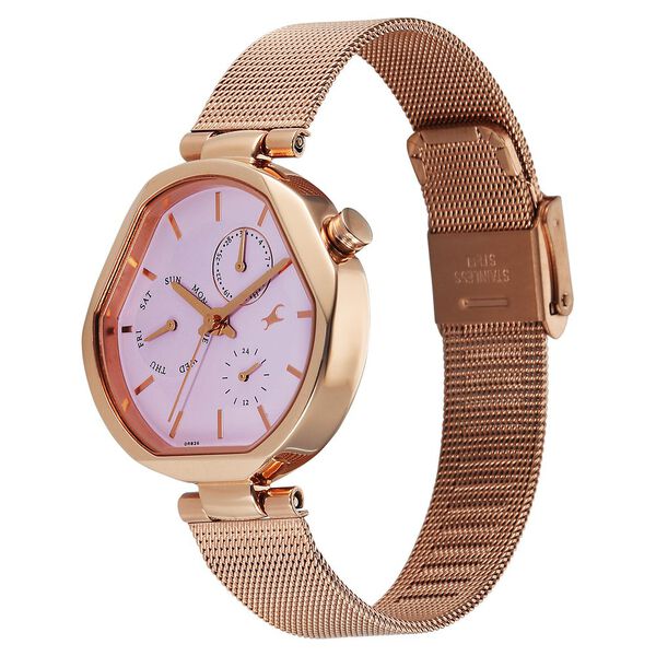 Fastrack Tick Tock Quartz Multifunction Pink Dial Stainless Steel Strap Watch For Girls - image number 2