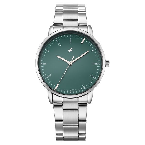 Fastrack Stunners X Quartz Analog Green Dial Stainless Steel Strap Watch For Guys - image number 0