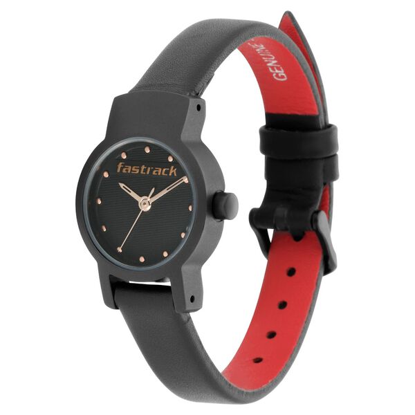 Fastrack Hitlist Quartz Analog with Date Black Dial Leather Strap Watch for Girls - image number 2