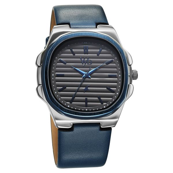 Fastrack Vyb Drift Quartz Analog Grey Dial Blue Color Leather Strap Watch For Guys - image number 2