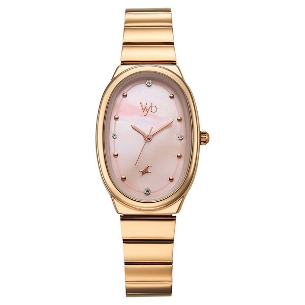 Vyb Enigma By Fastrack Quartz Analog Pink Mother of Pearl Dial Rose Gold Metal Strap Watch For Girls - image number 1
