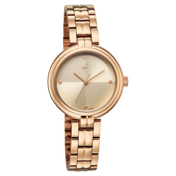 Fastrack Stunners Quartz Analog Beige Dial Rose Gold Stainless Steel Strap Watch For Girls - image number 1