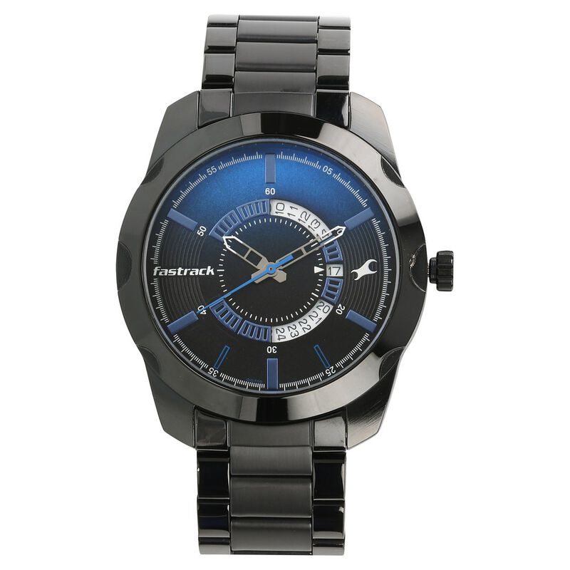 Fastrack All Nighters Quartz Analog with Date Black Dial Metal Strap Watch  for Guys