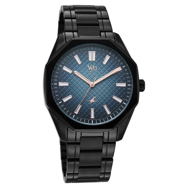 Vyb Quest By Fastrack Quartz Analog Blue Dial Black Metal Strap Watch For Guys - image number 1