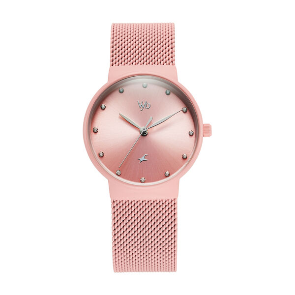 Fastrack Vyb Bliss Quartz Analog Pink Dial Pink Color Metal Strap Watch For Girls - image number 1