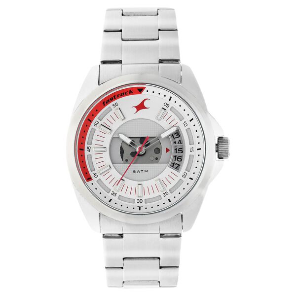 Fastrack Loopholes Quartz Analog with Date White Dial Stainless Steel Strap Watch for Guys - image number 0