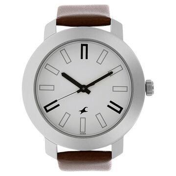 Fastrack Quartz Analog White Dial Leather Strap Watch for Guys