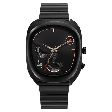 Fastrack UFO Quartz Multifunction Black Dial Black Stainless Steel Strap Watch For Guys