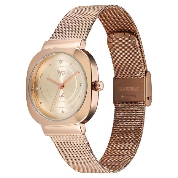 Fastrack Vyb Mirage Quartz Analog Rose Gold Dial Metal Strap Watch For Girls - image number 4