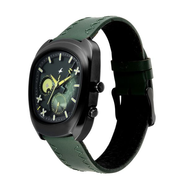 Fastrack Spooky Quartz Multifunction Watch for Men with Dark Green Dial and Green Leather Strap - image number 2