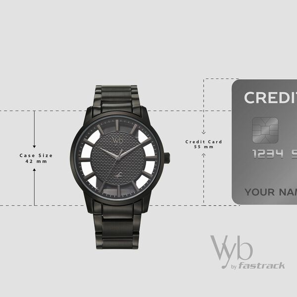Vyb Horizon By Fastrack Quartz Analog Black Dial Grey Stainless Steel Strap Watch For Guys - image number 3