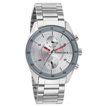 Fastrack Space Rover Quartz Multifunction Silver Dial Stainless Steel Strap Watch for Guys