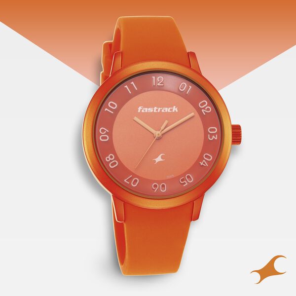 Pop Colours Orange Dial Silicone Strap Watch for Girls - image number 0