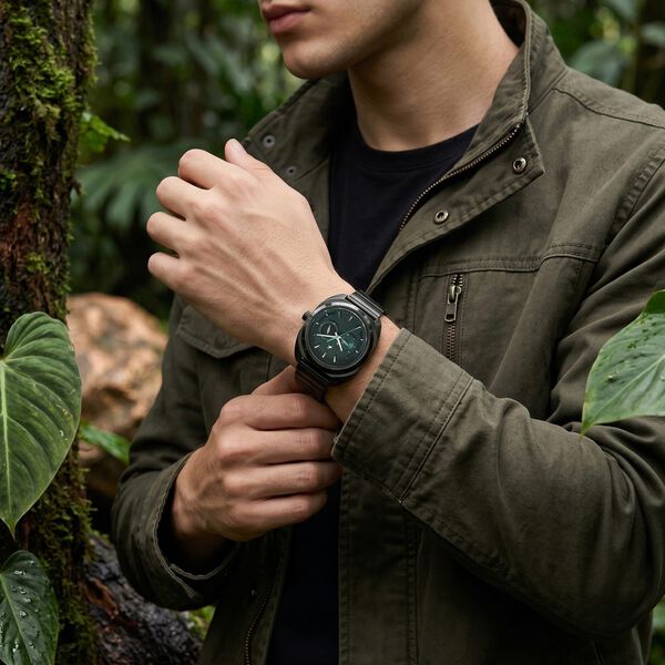 Fastrack Wild Analog with Green Dial Black Metal Strap Watch for Guys - image number 2
