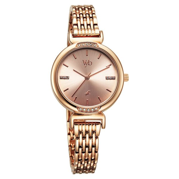 Fastrack Vyb Charmer Quartz Analog Rose Gold Dial Rose Gold Color Metal Strap Watch For Girls - image number 2
