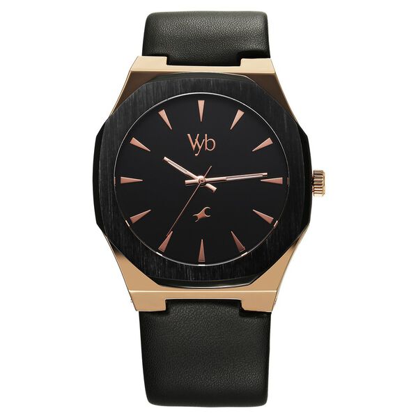 Fastrack Vyb Challenger Quartz Analog Black Dial Black Color Leather Strap Watch For Guys - image number 1