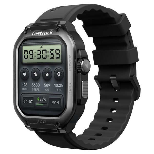 Fastrack Active Pro with 4.69 cm AMOLED Display and AOD, Functional Crown, BT Calling Rugged Smartwatch with Black Strap - image number 1