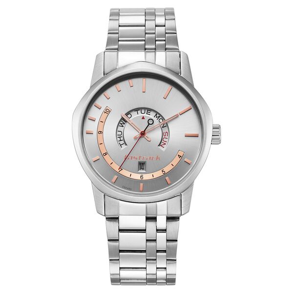 Fastrack Exuberant Quartz Analog with Day and Date Silver Dial Metal Strap Watch for Guys - image number 2