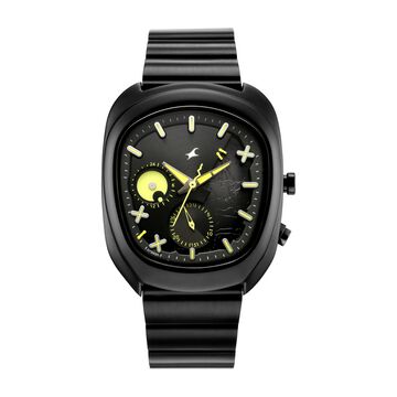 Fastrack Spooky Quartz Multifunction Watch for Men with Black Dial and Black Metal Strap