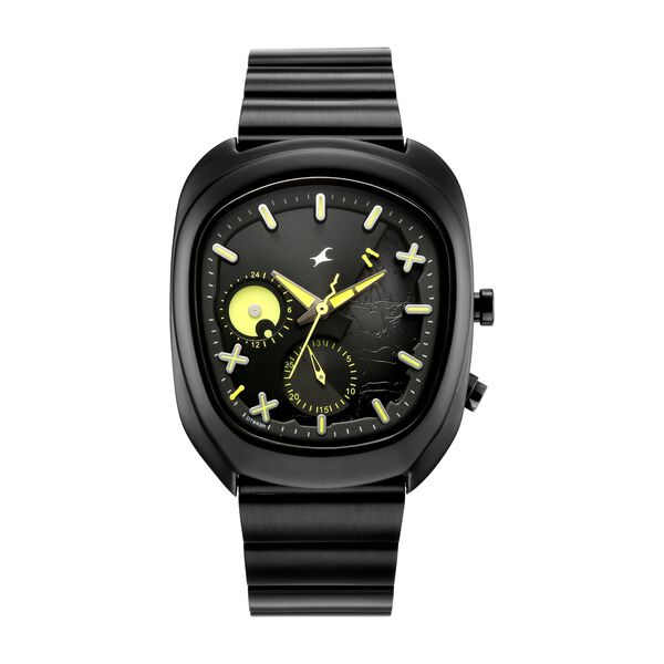 Fastrack Spooky Quartz Multifunction Watch for Men with Black Dial and Black Metal Strap - image number 0
