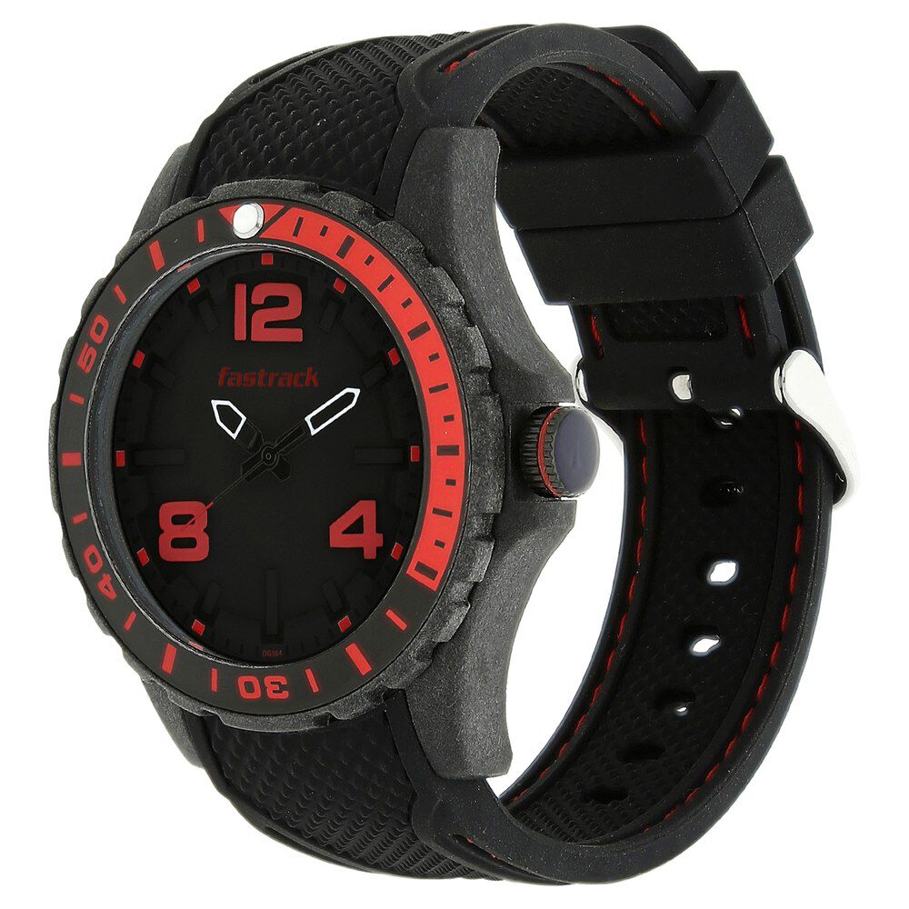 Fastrack Light Weight Quartz Analog Black Dial Silicone Strap Watch for Guys