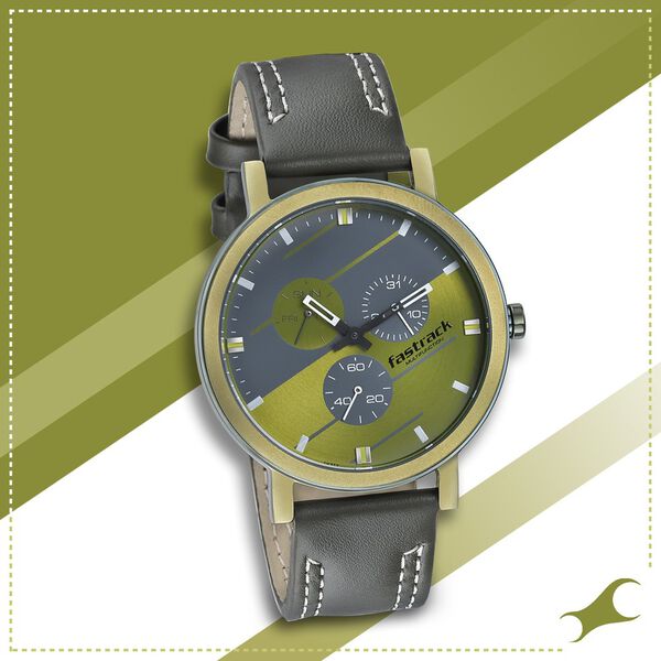 Fastrack Dial It Up Quartz Multifunction Green Dial Leather Strap Watch for Guys - image number 0