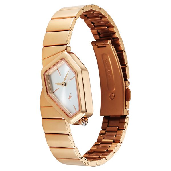 Fastrack Wild Quartz Analog Silver Dial Rose Gold Stainless Steel Strap Watch For Girls - image number 5