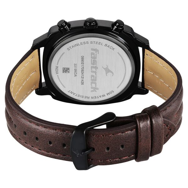 Fastrack Kronos Chronograph Black Dial Brown Leather Strap Watch For Guys - image number 4