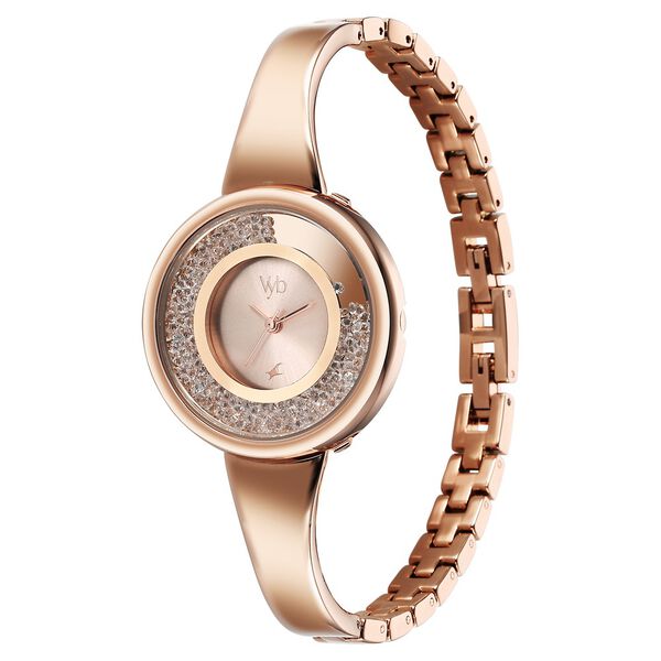 Fastrack Vyb Diva Quartz Analog Rose Gold Dial Rose Gold Metal Strap Watch For Women - image number 2