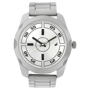Fastrack Quartz Analog Silver Dial Stainless Steel Strap Watch for Guys