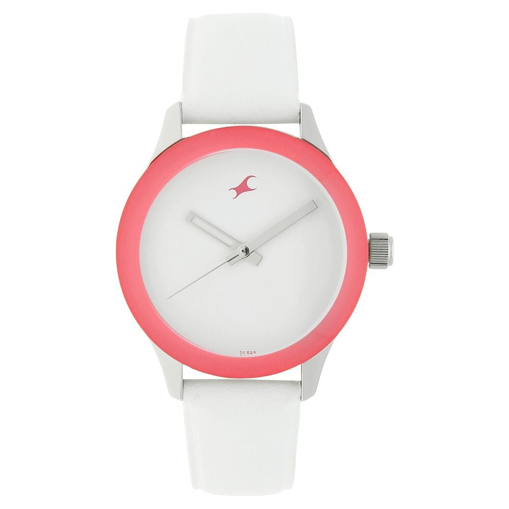 Fastrack Quartz Analog White Dial Leather Strap Watch for Girls