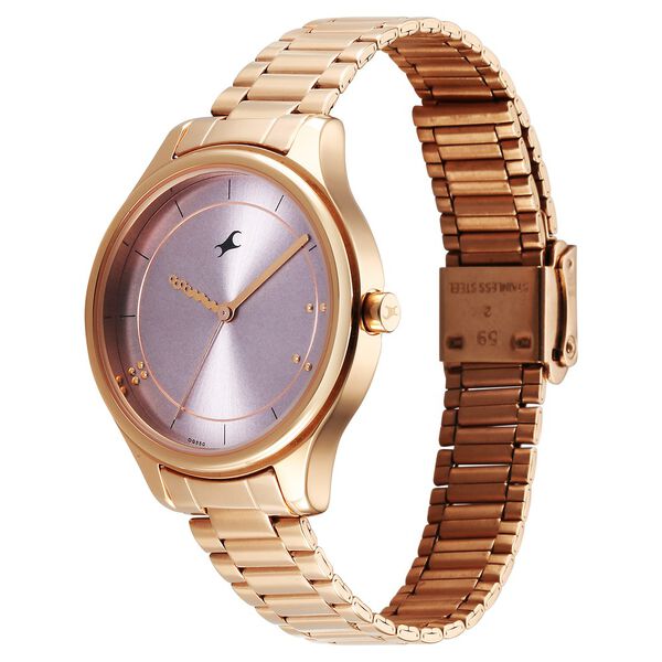 Fastrack Stunners Quartz Analog Pink Dial Rose Gold Metal Strap Watch For Girls - image number 2