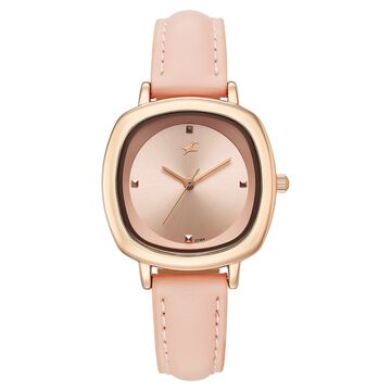 Fastrack Stunners Quartz Analog Rose Gold Dial Rose Gold Leather Strap Watch For Girls