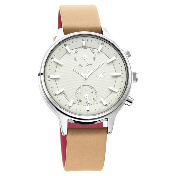 Fastrack Ruffles Quartz Multifunction Beige Dial Leather Strap Watch for Girls - image number 1