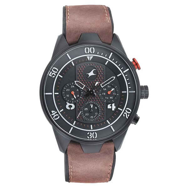 Fastrack All Nighters Quartz Multifunction Black Dial Leather Strap Watch for Guys - image number 2