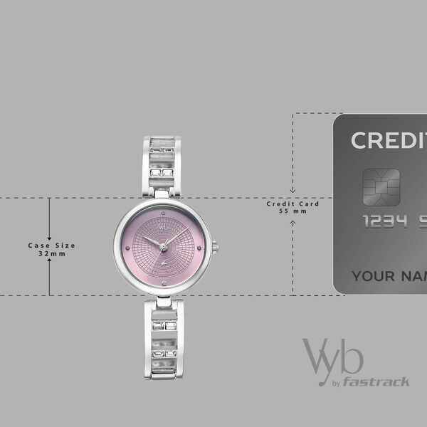 Vyb Seeker By Fastrack Quartz Analog Purple Dial Silver Metal Strap Watch For Girls - image number 3